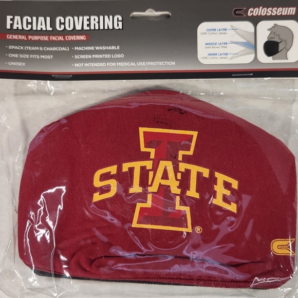 NWT Unisex Iowa State Cyclones Colosseum 2 Pack Face Coverings - Picture 3 of 6